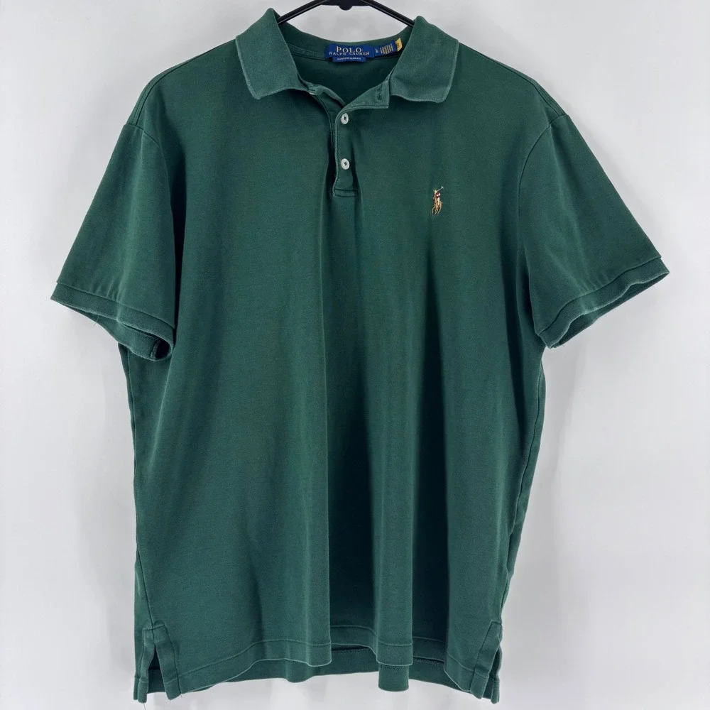 Polo Ralph Lauren Polo Shirt Mens Large Green Custom Slim Fit Short Sleeve Mesh